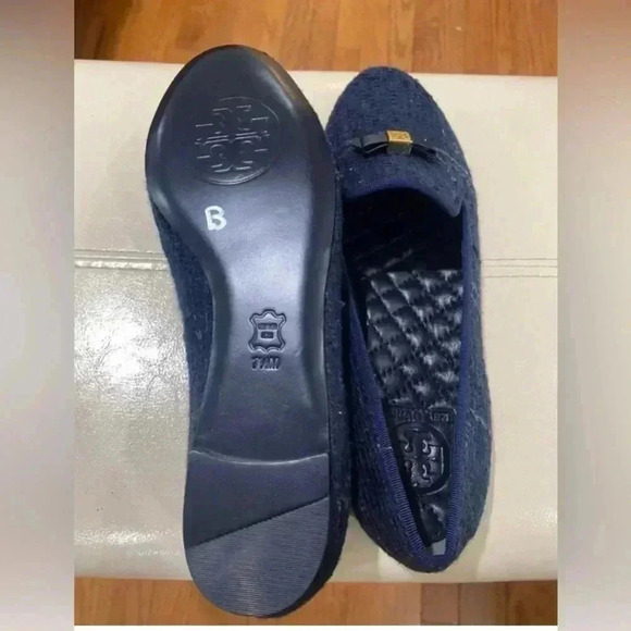TORY Burch Chandra Tweed Navy Blue Loafers Sz 7.5 - Picture 10 of 12